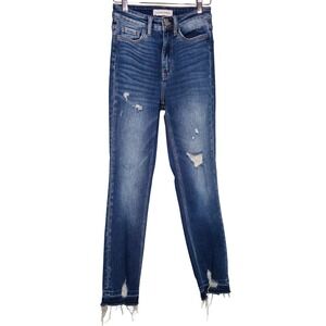 Flying Monkey Stretchy Distressed Skinny Jeans Size 24 Ripped Raw Hem EUC